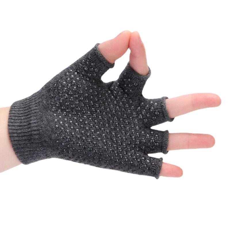 Women Non Slip Sporty Style Design Fingerless Yoga Gloves Cotton Open Figure Glove