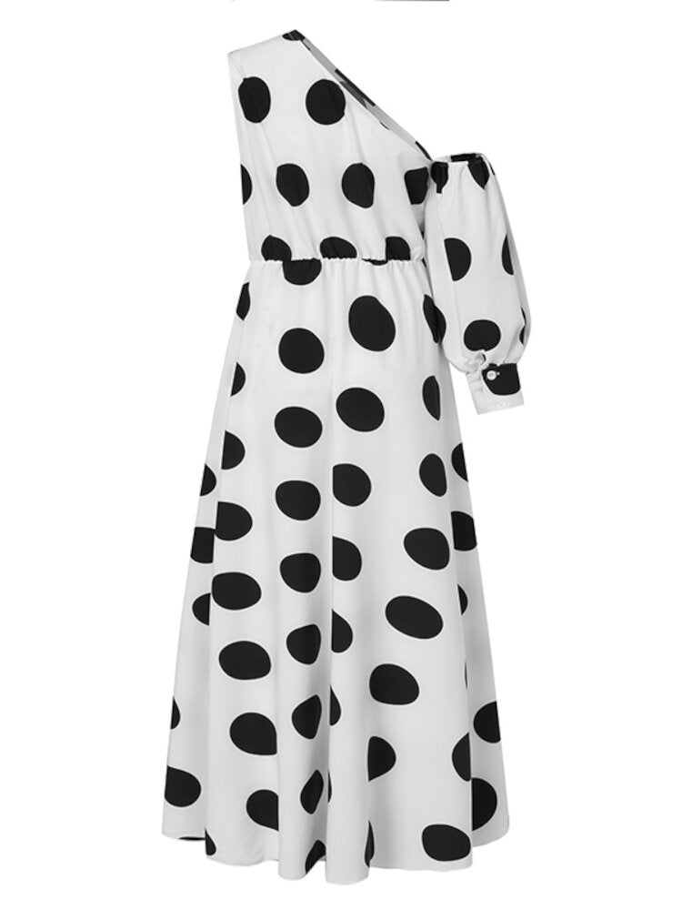 Polka Dot Strapless Leisure Casual Long Sleeve Dress For Women
