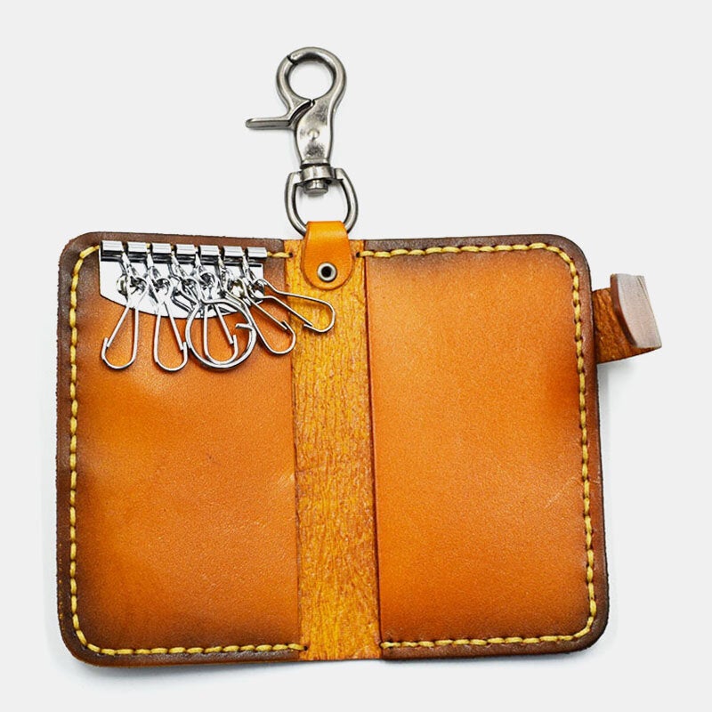 Men Genuine Leather Wear-resistance Embossing Pattern Keychain Bag Wallet