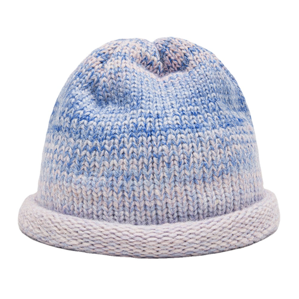 Women Mixed Color Knitted Tie-dye Gradient Color Vintage Fashion Warmth Brimless Beanie Hat