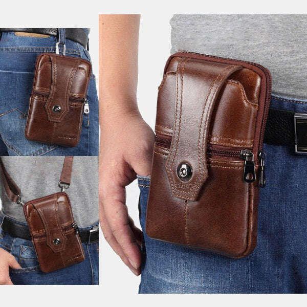 Men's Leather Belt Phone Bag - Casual Crossbody Shoulder Pouch