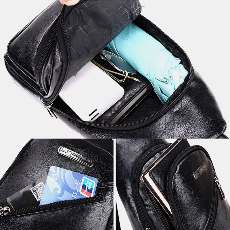 Men Earphone Hole Business Multi-pocket Crossbody Bag Chest Bag Sling