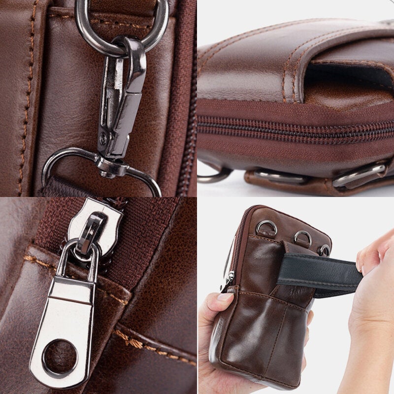 Men Genuine Leather Belt Phone Bag Casual Crossbody Shoulder