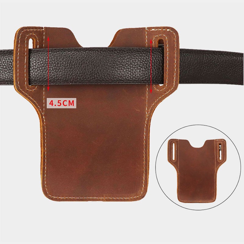 Men Genuine Leather Multifunction Keychain Sport Waist Bag Retro 6.5 Inch Phone Waterproof Belt