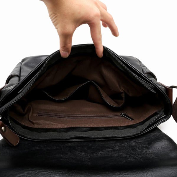 Men Black Messenger Bag PU Leather Business Shoulder Casual Laptop
