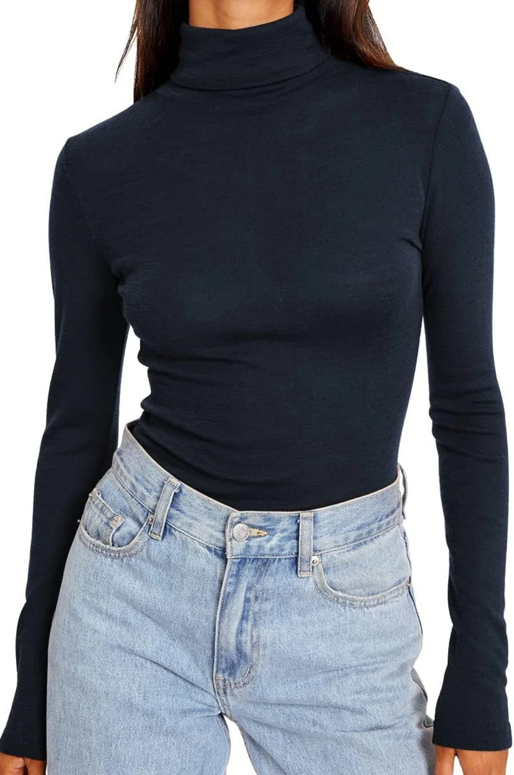 Women's Turtleneck Long Sleeve Shirts Fall Fashion Basic Layering Slim Fit Soft Thermal Underwear Tops
