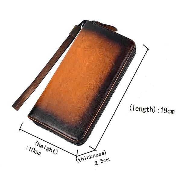 Men Genuine Leather Long Zipper Phone bag Wallet