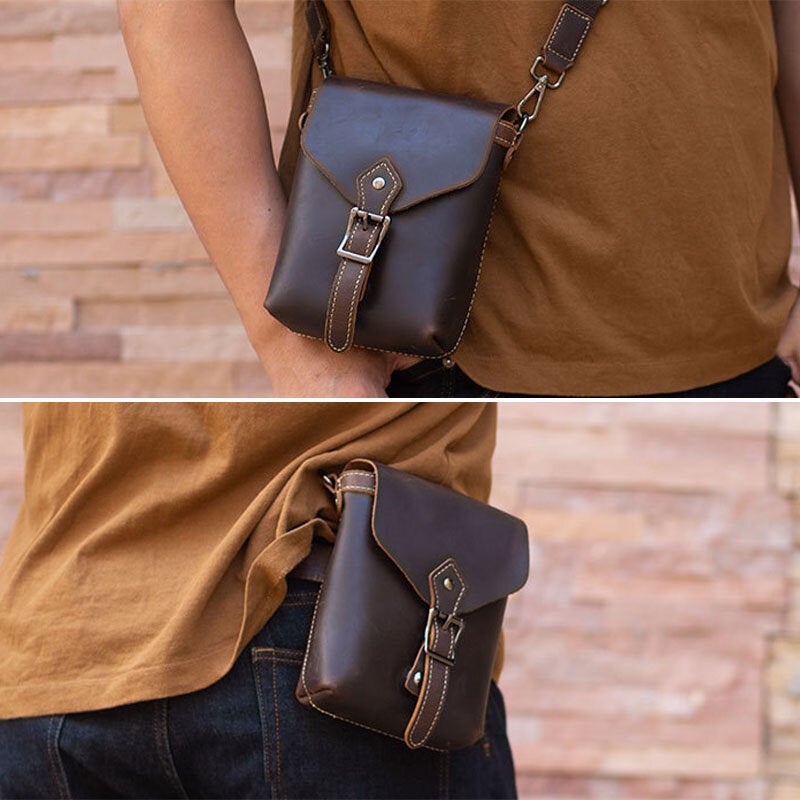 Men Genuine Leather Multifunction Lightweight Crossbody Bag Vintage 6.5 Inch Phone Waist Belt