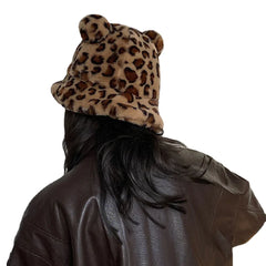 Women Faux Rabbit Hair Warm Soft Cute Casual All-match Animal Ear Pattern Bucket Hat