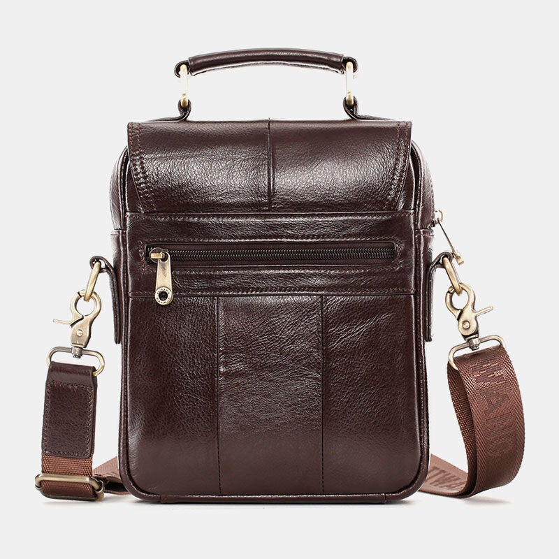 Men Vintage Cowhide Double Zipper Pocket Large Capacity Crossbody Bag Outdoor Travel Multifunction Shoulder