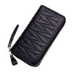 Women Genuine Leather RFID Organ Design Multi-card Slot Clutch Purse Long Wallet