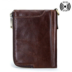 Men RFID Antimagnetic Wallet Genuine Leather 12 Card Slots Vintage Double Zipper Coin Bag