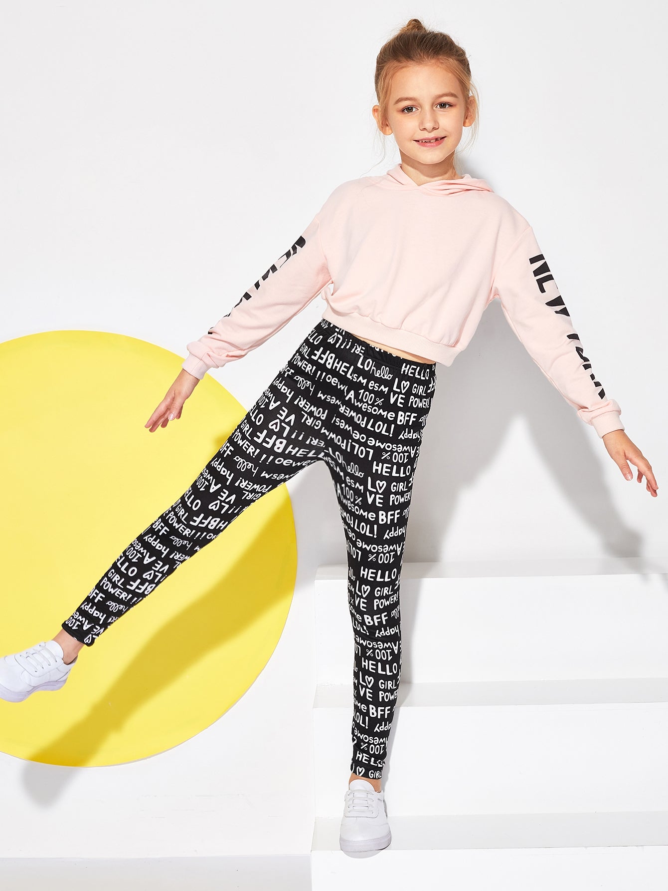 Tween Girl Letter Graphic Leggings - All Over Print, Long, Slight Stretch, Spring/Fall