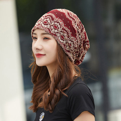 Women Cotton Ethnic Style Floral Embroidery Warm Casual Outdoor Brimless Beanie