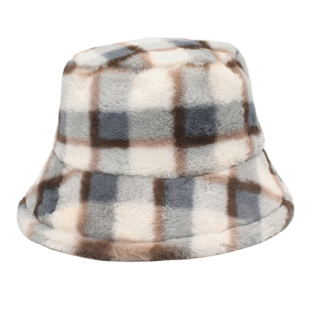 Unisex Lamb Hair Contrast Color Warm Casual Couple Hat Bucket Hat