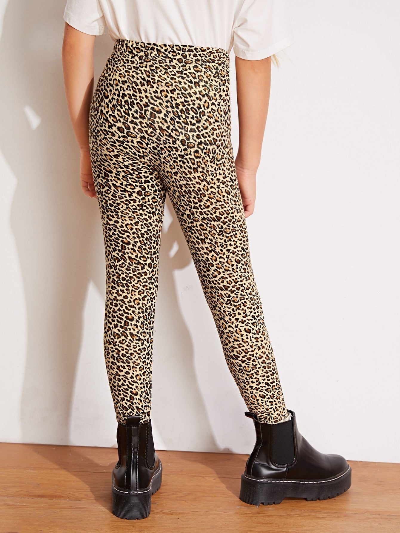 Tween Girl Leopard Print Leggings - Elastic Waist, Long Length, Slight Stretch Fabric