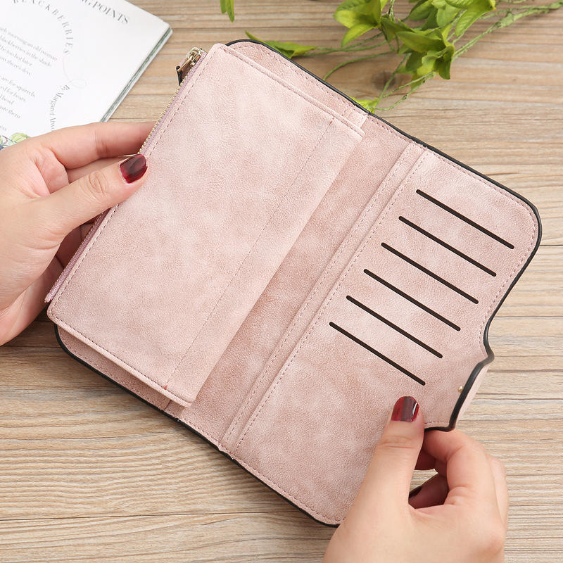 Women Trifold Dull Polish Faux Leather Long Wallet Card Holder Purse Clutches Bags