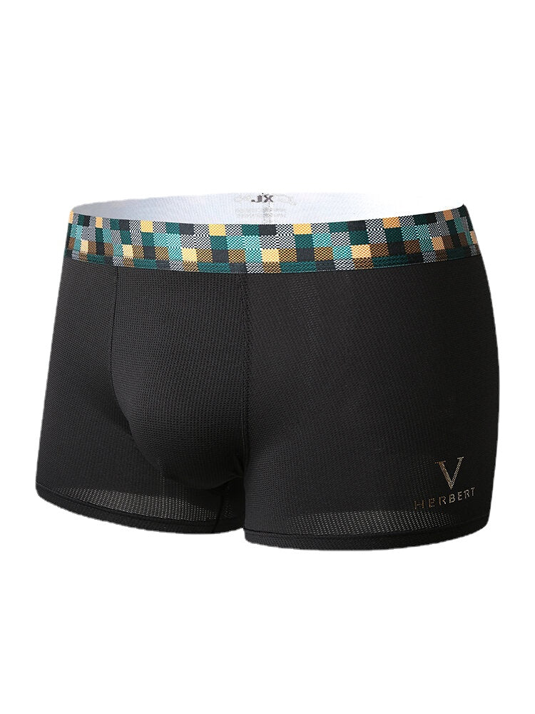 Mens Solid Thin Breathable Modal Crotch Patchwork Elastic Waist Home Comfy Boxers