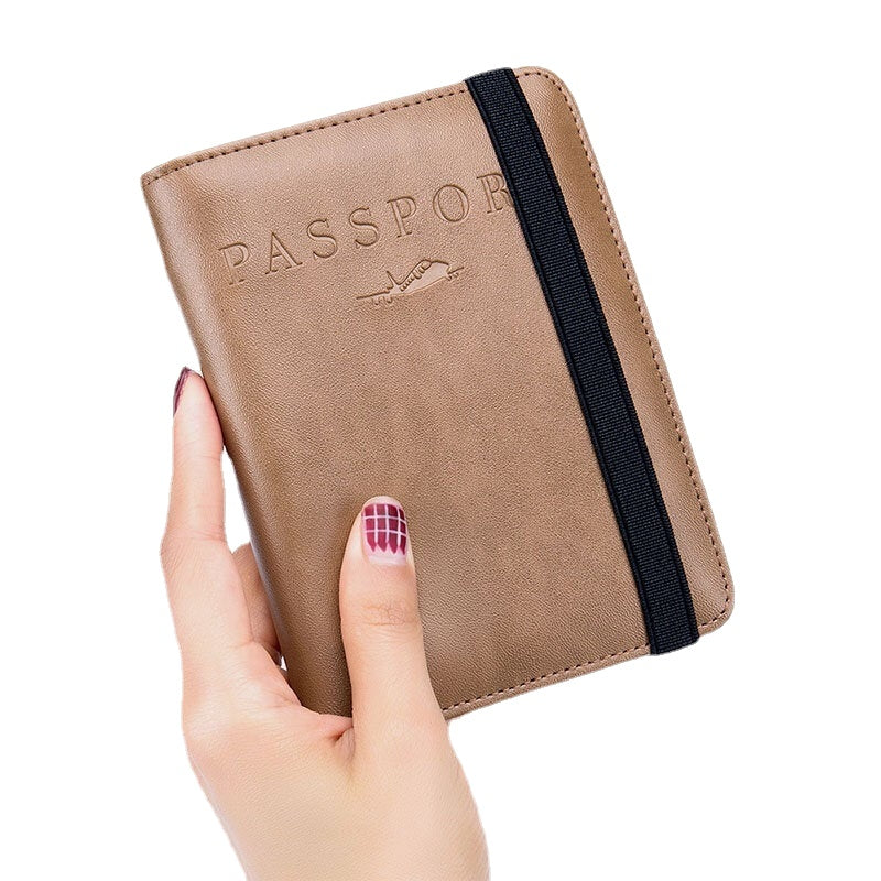 Unisex Genuine Leather RFID Multifunction Multi-card Slot Passport Bag Wallet With Elastic Strap