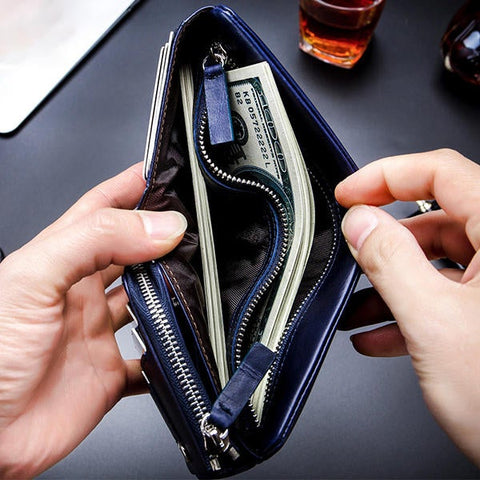 Genuine Leather Multifunction Zipper Coin Bag Card Holder Wallet