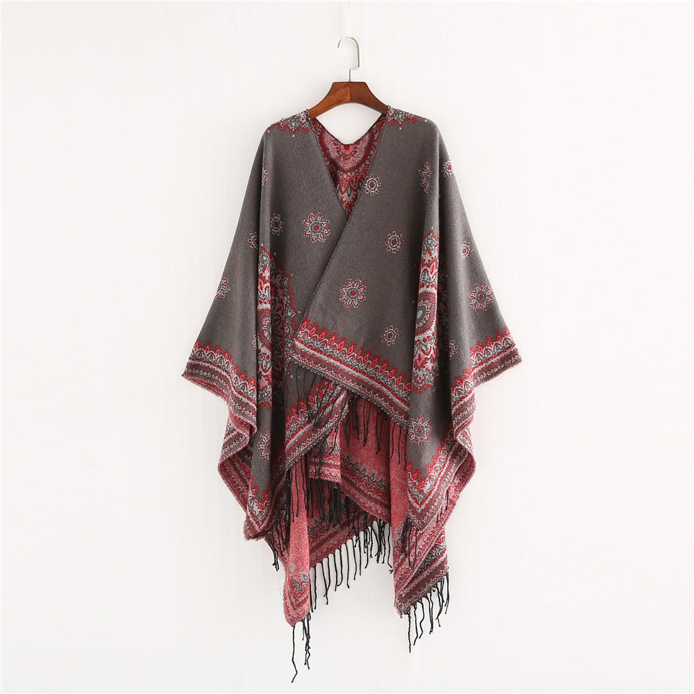 Artificial Cashmere 130*150CM Women Winter Vintage Ethnic Style Scarf Shawl with Tassel