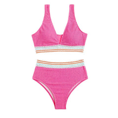 Women's Swimwear Bikini Monokini Normal Swimsuit 2 Piece High Waisted Solid Color White Pink Bathing Suits Sports Beach Wear Summer