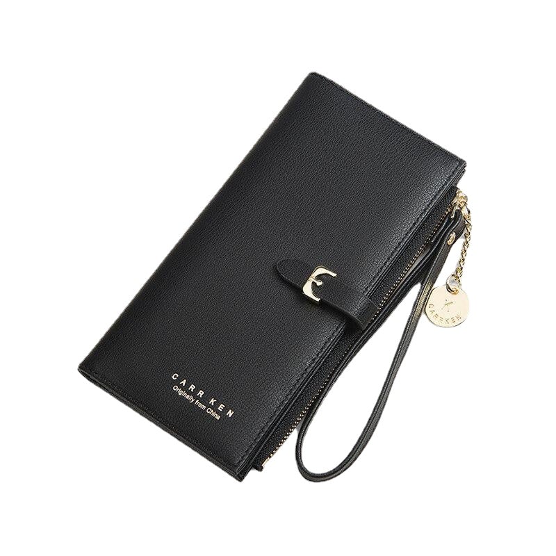 Women PU Leather Thin Solid Color Bifold Long Purse Card Holder Wallet