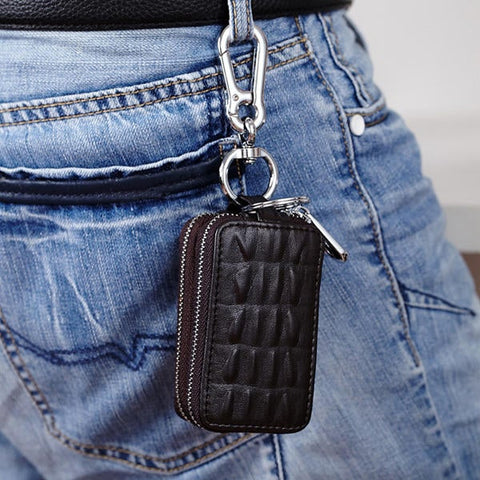 Genuine Leather Key Case Crocodile Pattern Car Holder Bag For Women Men