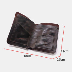 Men First Layer Cowhide Fold Wallet Simple two-card Slot Card Holder Money Clip Coin Purse