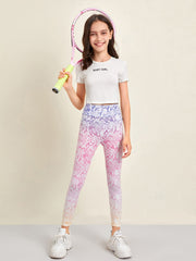 Tween Girl Ombre Snakeskin Leggings - Wide Waistband, Long Length, Slight Stretch