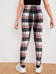 Tween Girl Plaid High Waist Leggings - Long, Slight Stretch, Spring/Fall, Machine Washable