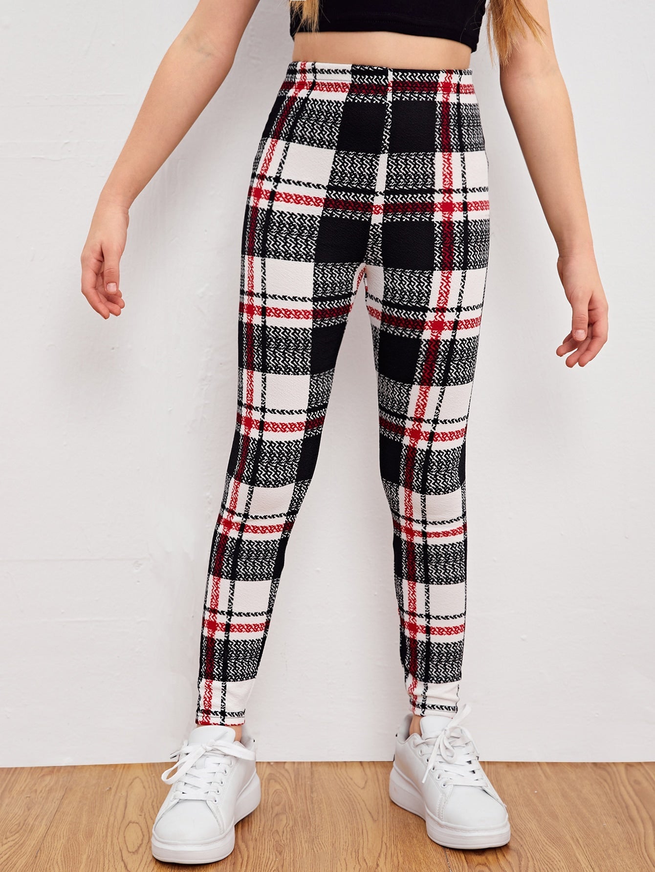 Tween Girl Plaid High Waist Leggings - Long, Slight Stretch, Spring/Fall, Machine Washable