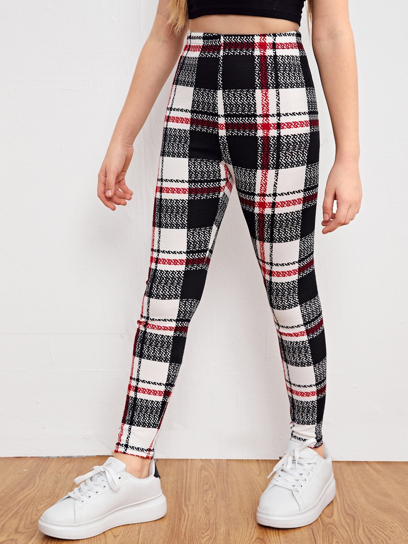 Tween Girl Plaid High Waist Leggings - Long, Slight Stretch, Spring/Fall, Machine Washable