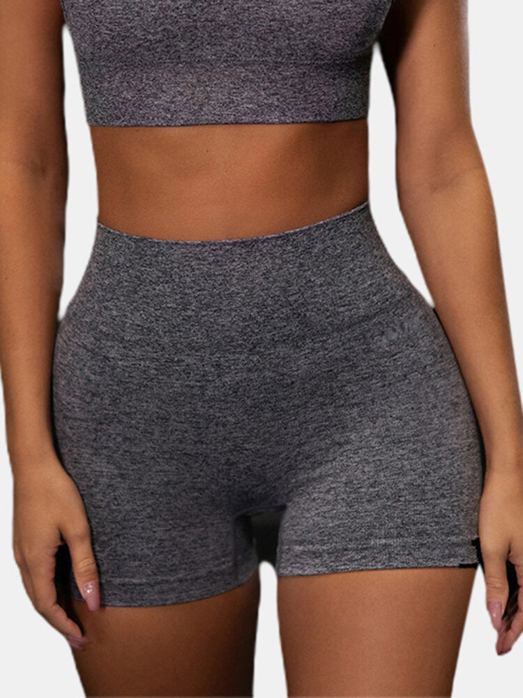 Sport Women Plain Elastic Seamless Yoga Gym High Waist Shorts
