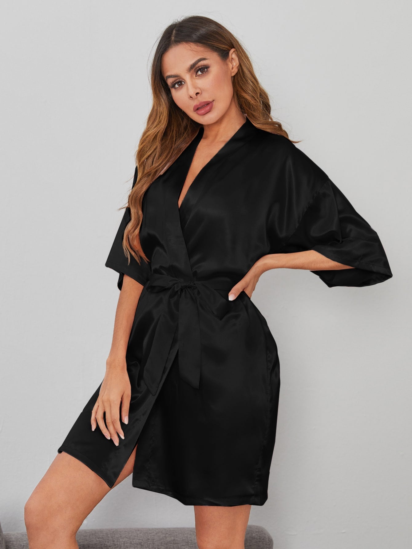 Solid Satin Belted Robe