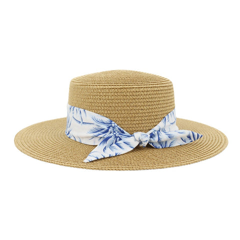 Women Sunscreen Travel Beach Sun Hat Elegant Bowknot Jazz Hat Flat Hat Straw Hat