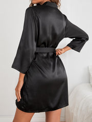 Open Front Belted Satin Night Robe