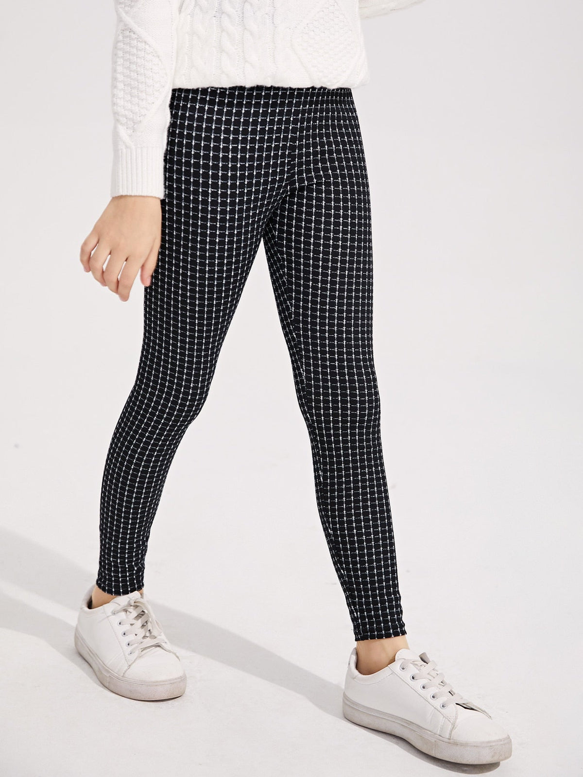 Tween Girl Plaid High Stretch Leggings - Long, Slight Stretch, Spring/Fall, Machine Washable