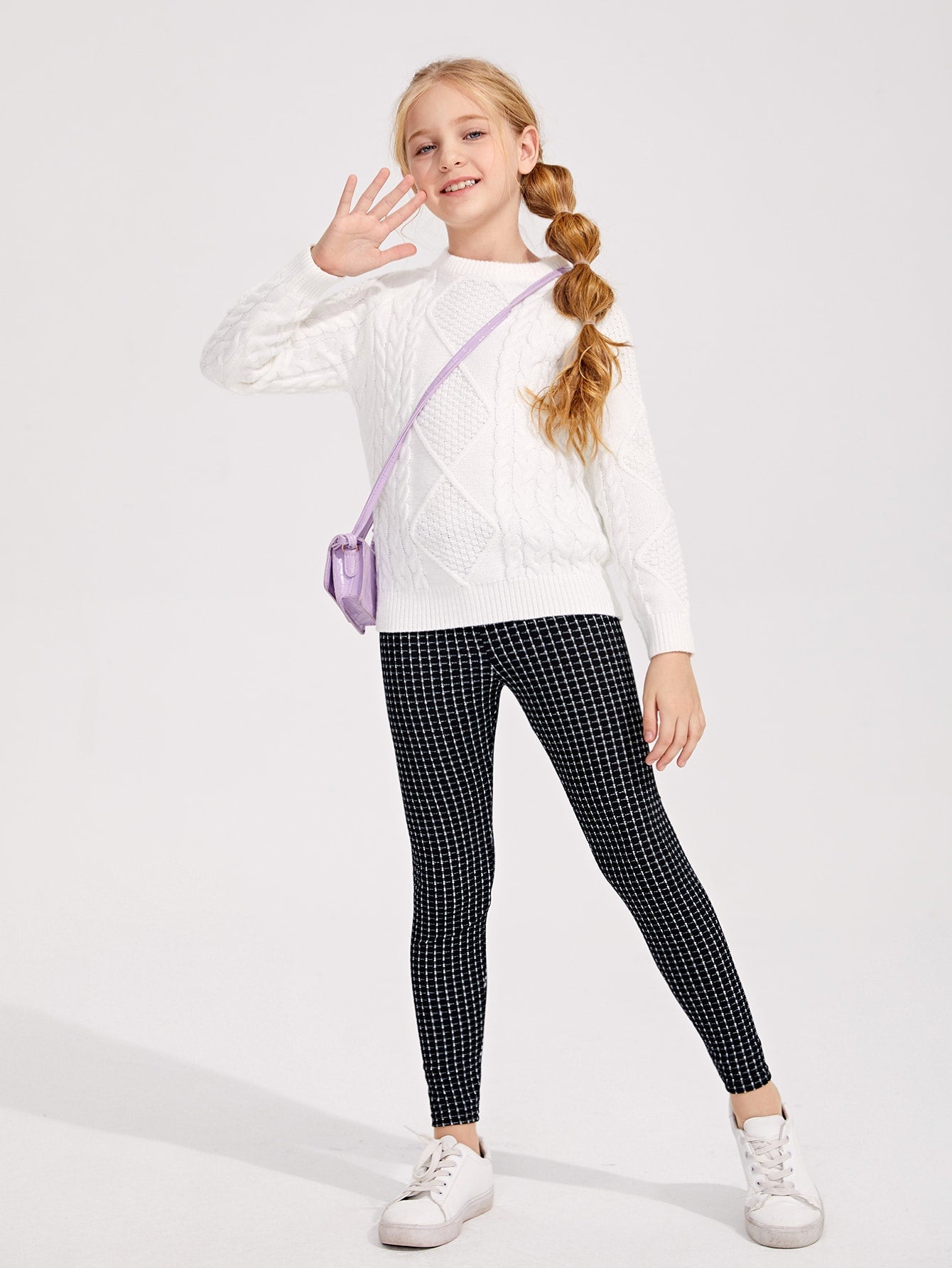 Tween Girl Plaid High Stretch Leggings - Long, Slight Stretch, Spring/Fall, Machine Washable