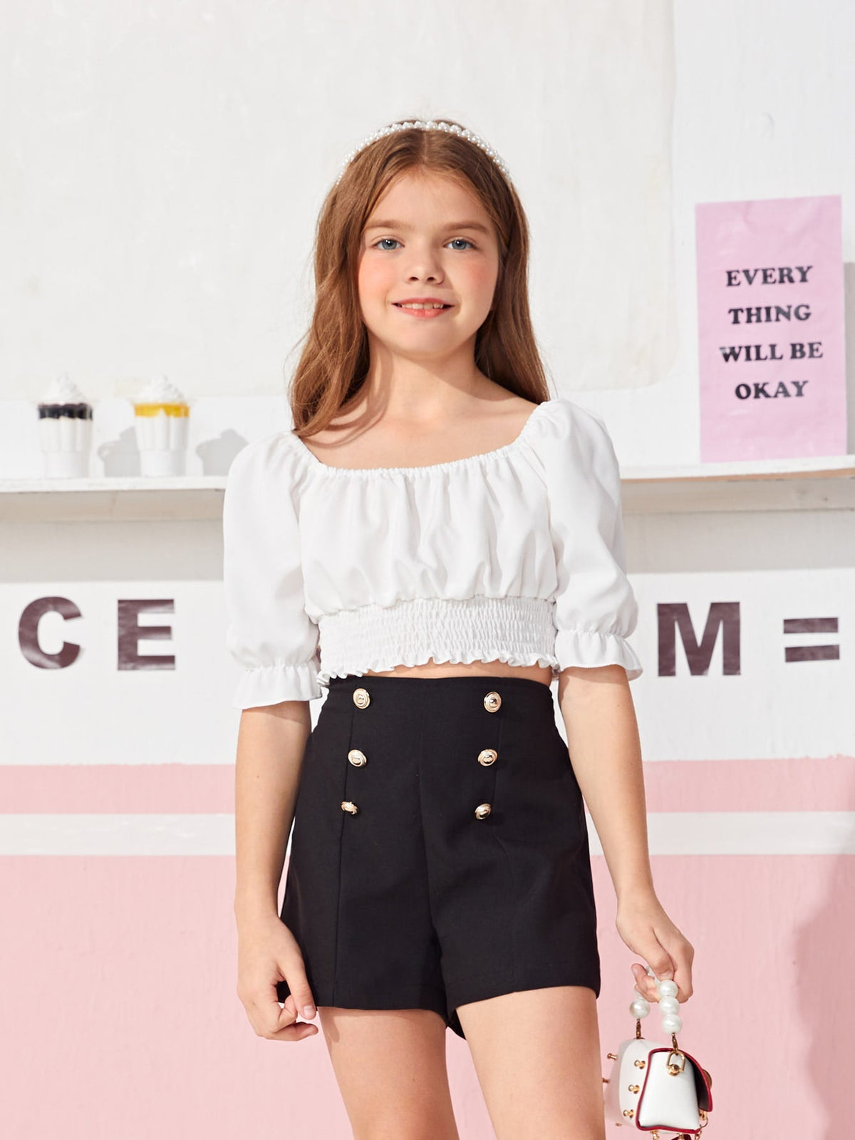 Girls Casual High Waist Button Front Wide Leg Shorts - Elastic Waist, Loose Fit