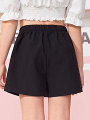 Girls Casual High Waist Button Front Wide Leg Shorts - Elastic Waist, Loose Fit