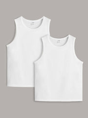 Tween Boy 2pcs Solid Tank Top - Casual, Plain, Round Neck, Regular Fit, Slight Stretch