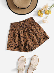 Boho Leopard Print Tween Girl Shorts - Shirred Waist, Wide Leg, Elastic Waist, Loose Fit