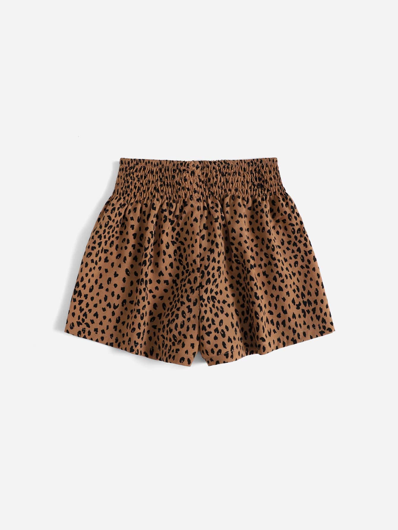 Boho Leopard Print Tween Girl Shorts - Shirred Waist, Wide Leg, Elastic Waist, Loose Fit