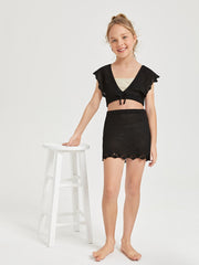 2-Pack Girls Tie Front Cover Up Top & Skirt Set - Short Sleeve, Knot Detail, Sheer, Machine Washable