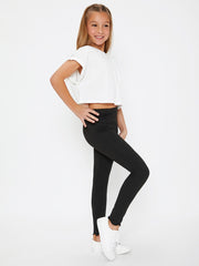 Tween Girl Knitted Solid Color Leggings - High Stretch, Lettuce Trim, Spring/Fall