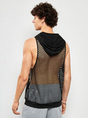 Men's Hooded Mesh Tank Top with Kangaroo Pocket and Drawstring