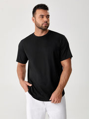 Men's Casual Solid Round Neck Tee, Short Sleeve, Regular Fit, Slight Stretch