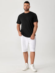 Men's Casual Solid Round Neck Tee, Short Sleeve, Regular Fit, Slight Stretch