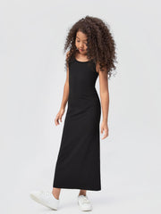 Tween Girl Casual Knitted Slim Fit Sleeveless Long Dress with Scoop Neck